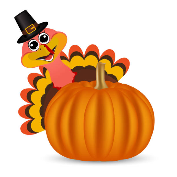 istock Turkey on Thanksgiving Day looks out from behind a pumpkin 1182405934
