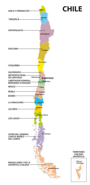 administrative and political map of the republic of Chile administrative and political map of the republic of Chile chile map stock illustrations