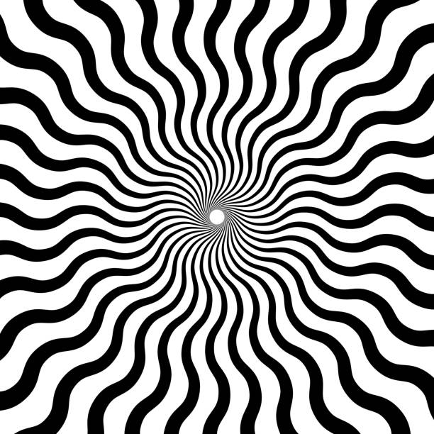 Black and White Hypnotic Spiral Background. Radial Spiral Rays Background. Retro Sunburst Background Template. Vector Illustration Black and White Hypnotic Spiral Background. Radial Spiral Rays Background. Retro Sunburst Background Template. Vector Illustration op art stock illustrations