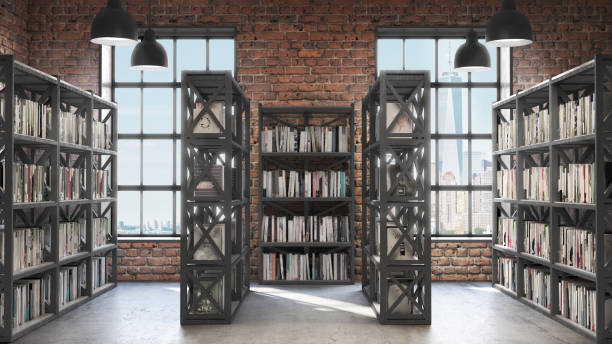 istock Reading room, 3d illustration, Bookshelves 1182412718
