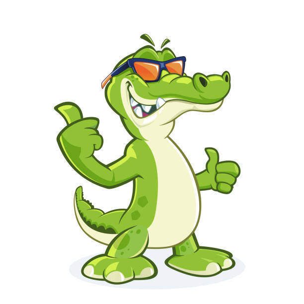 Smiling shark with sunglasses Cool crocodile mascot with sunglasses and thumb up crocodile stock illustrations