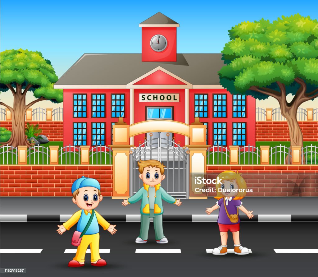 Ilustración de Niños De Dibujos Animados Frente Al Edificio De La Escuela y más Vectores Libres de Derechos de Aire libre - iStock Ilustración de Niños De Dibujos Animados Frente Al Edificio De La Escuela y más Vectores Libres de Derechos de Aire libre - iStock