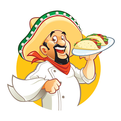 Cartoon style mexican chef with plate