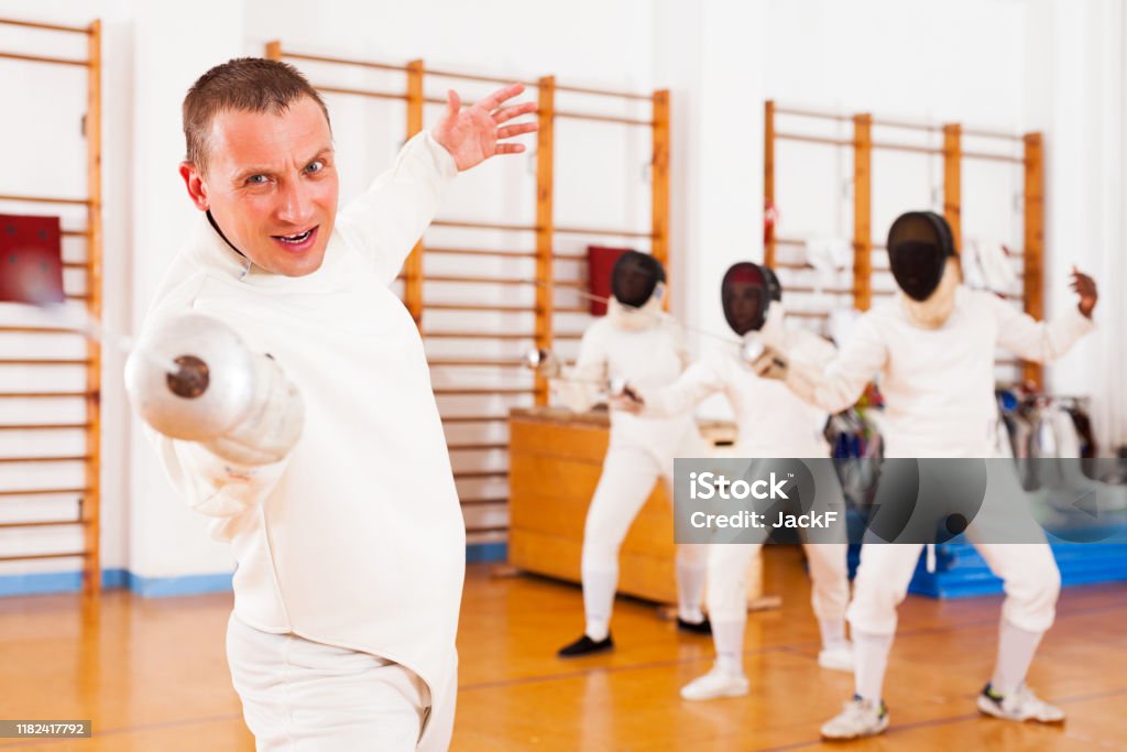 Fencing Training Roon Man Fencer Practicing Effective Fencing Techniques Stock Photo ...
