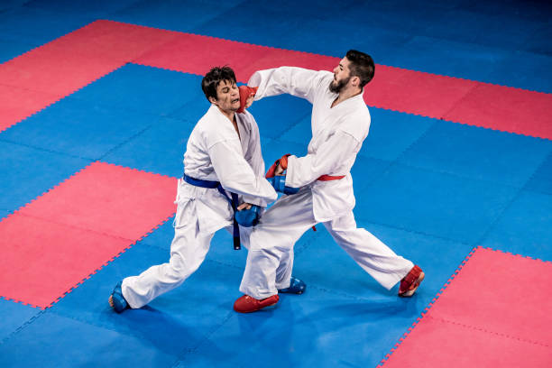 istock Karate players competing during the match 1182419778