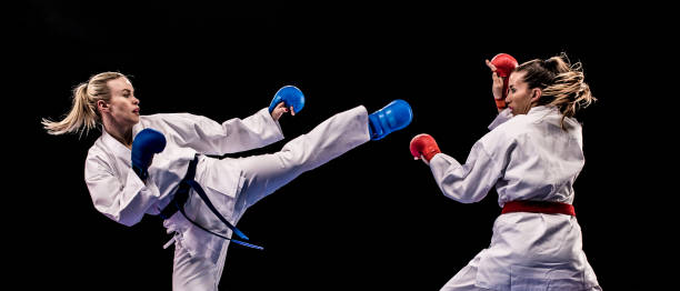 istock Karate players competing during the match 1182419799