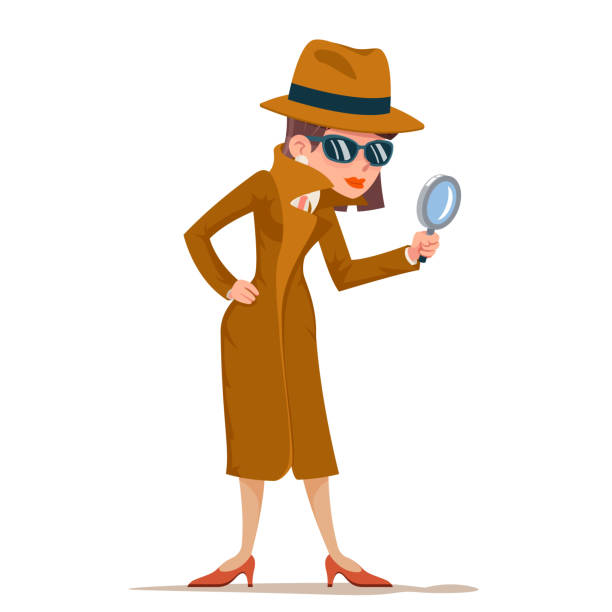 detektyw kobieta snoop powiększający szkło tec szukaj pomóc noir kreskówka kobieta rysunek charakter projekt izolowany wektor ilustracja - detective inspector forensic science searching stock illustrations