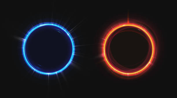 ilustrações de stock, clip art, desenhos animados e ícones de hud blue and orange hologram effect circles set - blue plasma