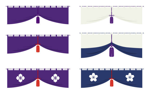 illustrations, cliparts, dessins animés et icônes de ensemble traditionnel japonais de rideau - hatsumode