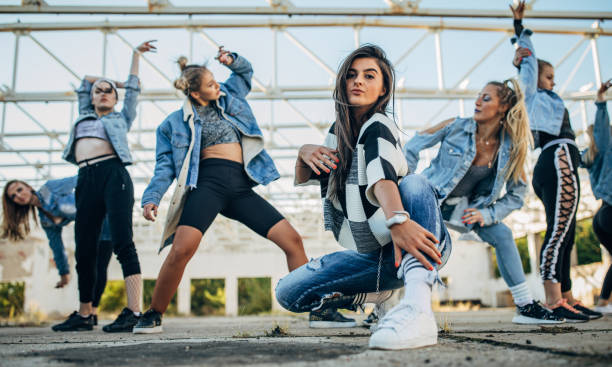 Group of ladies dancers Group of women, street dance team of women on the street. dance troupe stock pictures, royalty-free photos & images