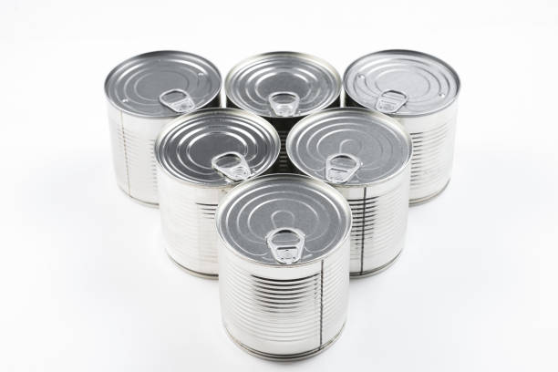 istock Group of silver canned food on white background. 1182423472