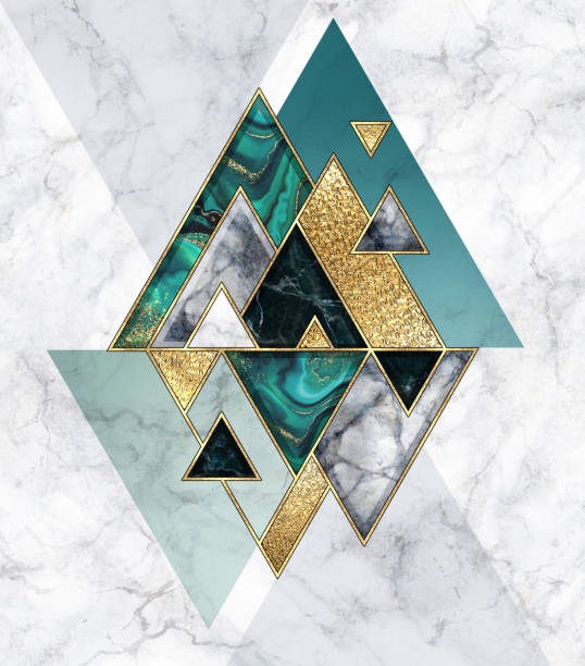istock abstract geometric background, modern marble mosaic inlay, malachite green triangles, black white stone textures, golden foil. Fashion marbling illustration, art deco wallpaper 1182426749