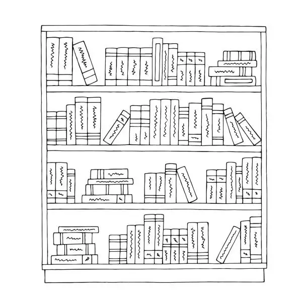 Vector illustration of Bookcase graphic black white isolated sketch illustration vector