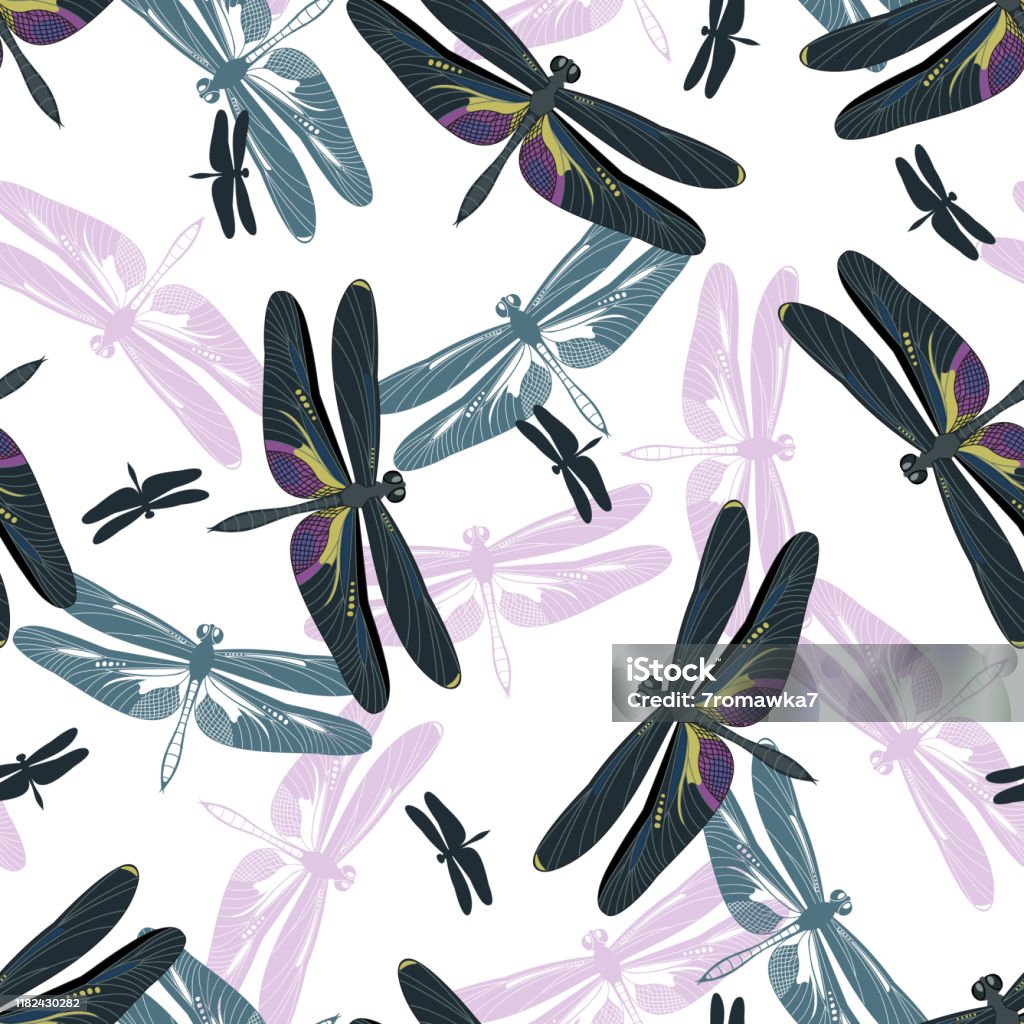 Patterned Dragonflies Seamless Pattern With Dragonflies Isolated On White Background Stock ...