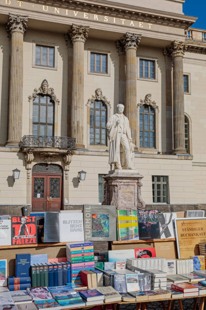 Central Berlin, Berlin, Germany, October 6, 2019: Second hand books for sale outside the university in central Berlin