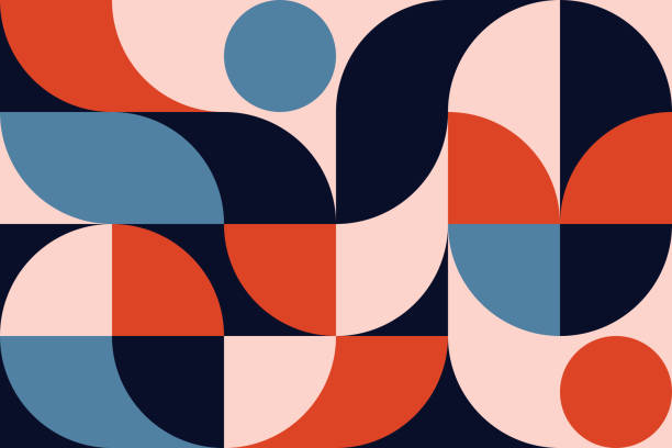 Abstract Geometry Pattern Artwork Geometry minimalistic artwork poster with simple shape and figure. Abstract vector pattern design in Scandinavian style for web banner, business presentation, branding package, fabric print, wallpaper. vintage background wallpaper in retro style pictures stock illustrations