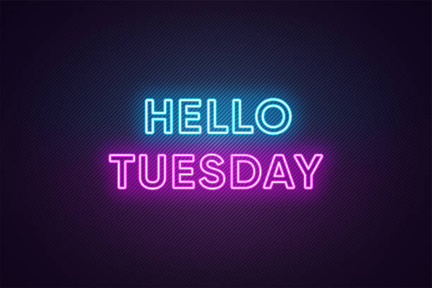 istock Neon text of Hello Tuesday. Greeting banner, poster with Glowing Neon Inscription for Tuesday 1182438678