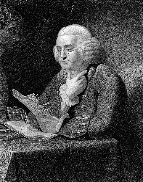 Benjamin Franklin lisant un Manuscrit - Illustration vectorielle