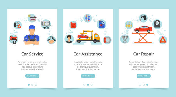 カーサービス垂直バナー - car motor vehicle towing repairing点のイラスト素材／クリップアート素材／マンガ素材／アイコン素材