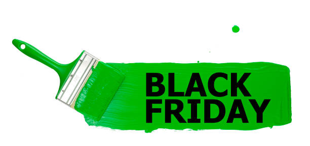 strip of green paint, painted with a paint brush, with the black inscription black Friday, on a white background. isolate. stock photo