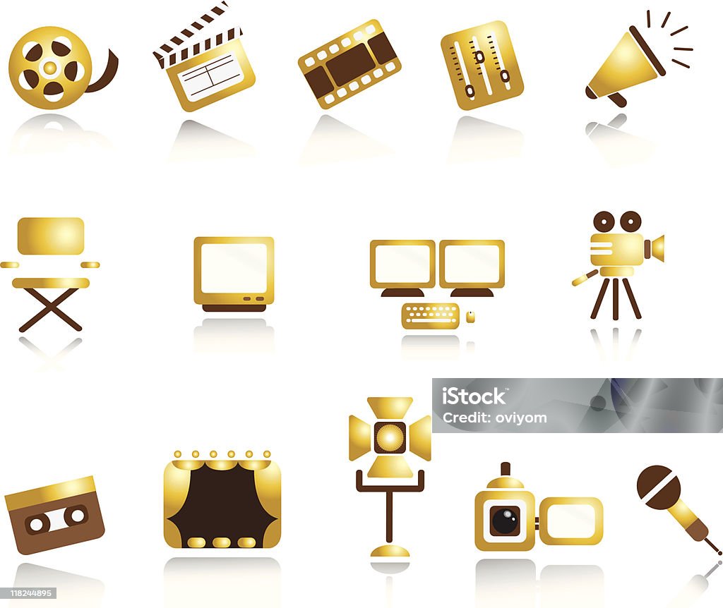 golden cinema e tv Conjunto de ícones - Vetor de Dourado - Descrição de Cor royalty-free