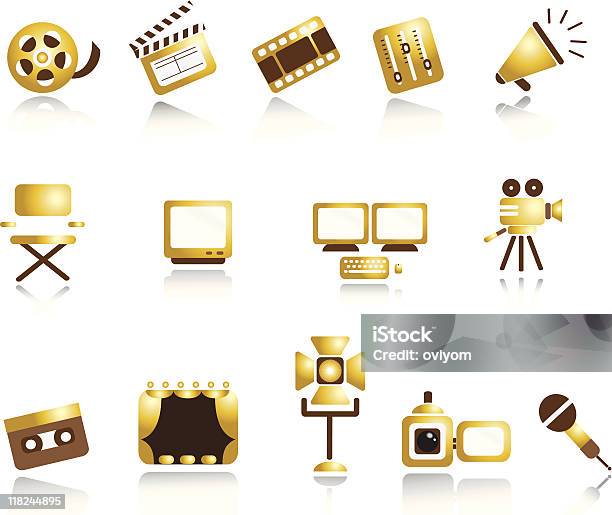 Vetores de Golden Cinema E Tv Conjunto De Ícones e mais imagens de Dourado - Descrição de Cor - Dourado - Descrição de Cor, Ouro - Metal, Clip Art