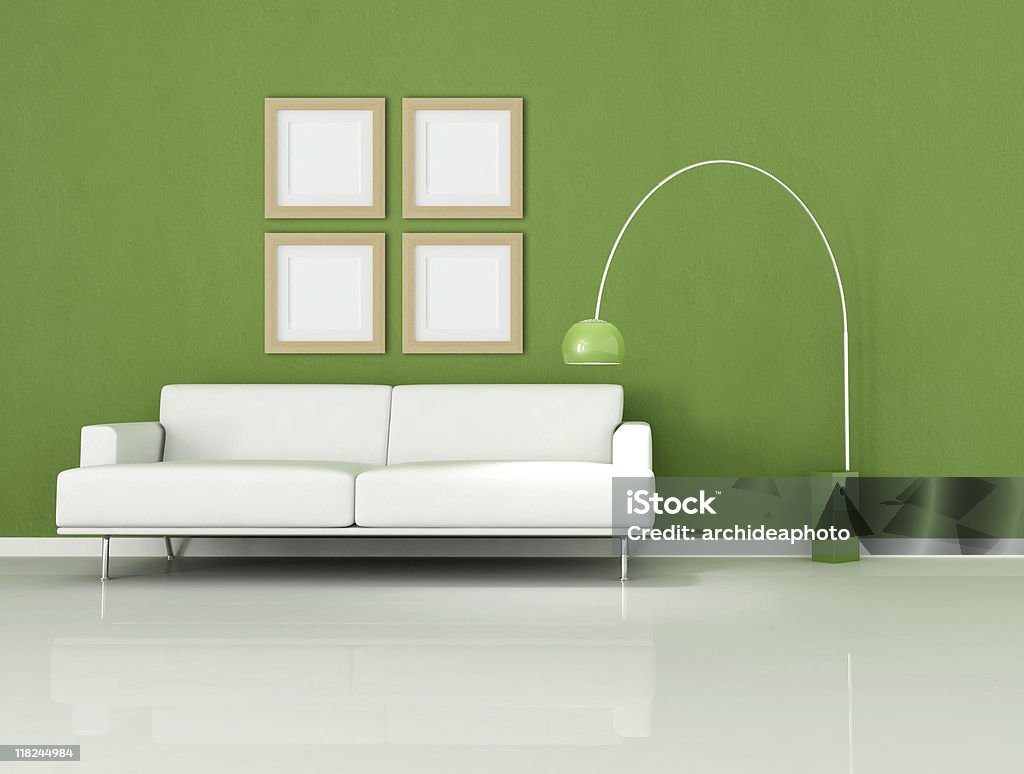 Verde y blanco mínima sala de estar - Foto de stock de A la moda libre de derechos