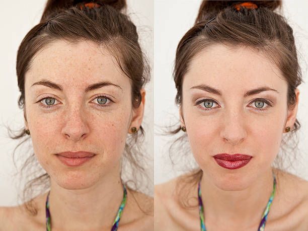 Before and after make up  green eyes photos stock pictures, royalty-free photos & images