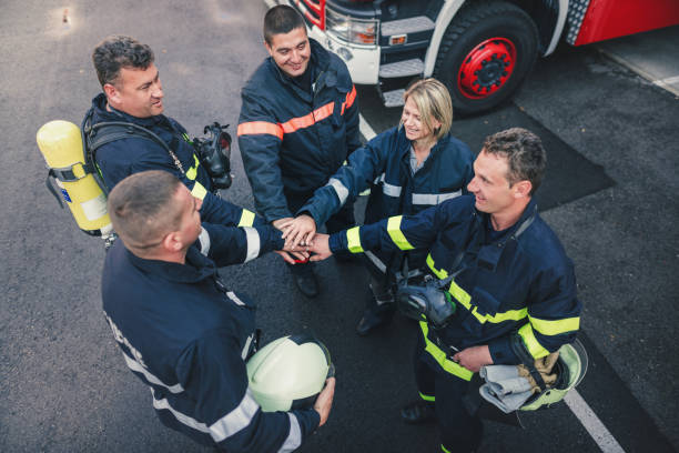 istock Fire brigade from the dayshift teaming up 1182455571