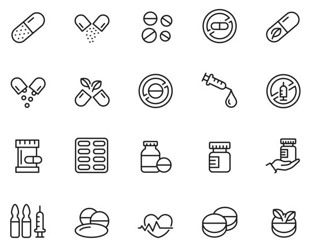 ilustrações de stock, clip art, desenhos animados e ícones de drugs icon set - health symbols