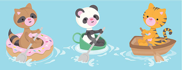 Cute kawaii donut teacup boat vector art illustration
