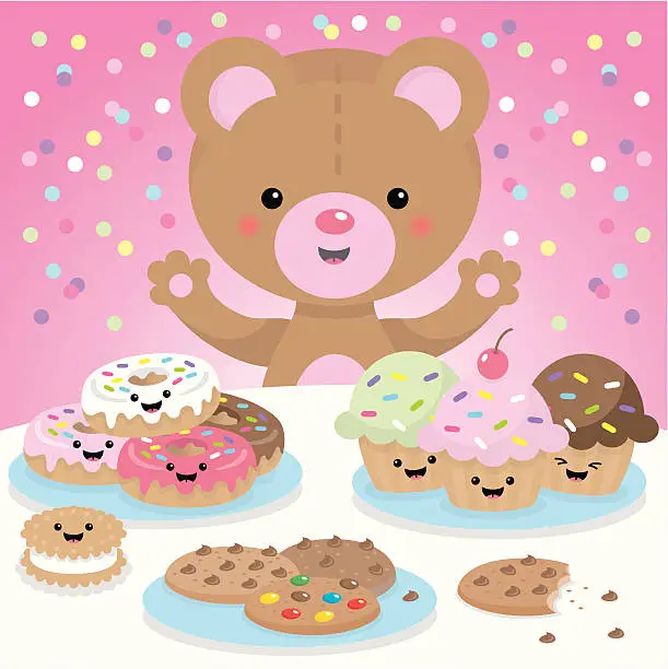 Vector illustration of Sweet party kawaii bear