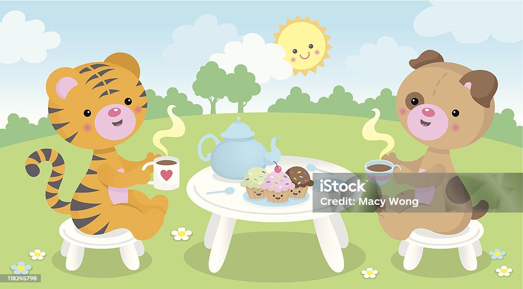Tea time cute kawaii animals Two friends having a cup of coffee. Child stock vector