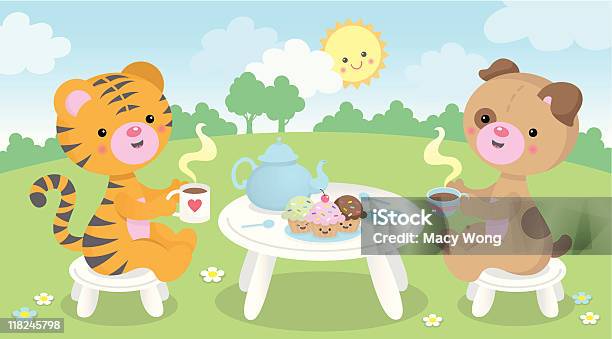 Tea Time Cute Kawaii Animals Stock Illustration - Download Image Now - Child, Afternoon Tea, Cute