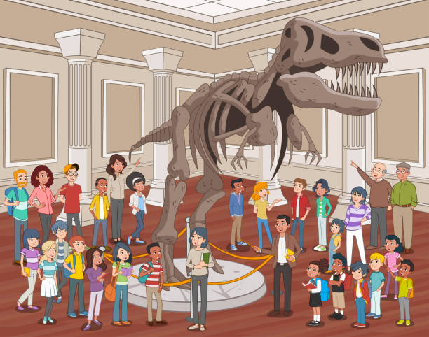 istock people watching dinosaur skeletons at archeology museum. 1182459108