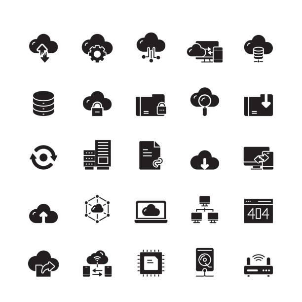 Cloud Hosting Related Vector Icons Cloud Hosting Related Vector Icons data transfer stock illustrations