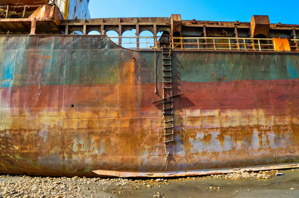 istock Taoyuan, Taiwan - MAR 30, 2019: Freighter stranded on the coast. 1182462049