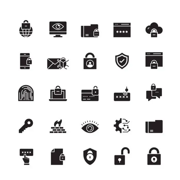 Vector illustration of Cyber Security Related Vector Icons