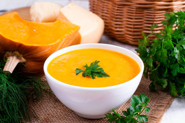istock Pumpkin puree with cheese in a white bowl 1182462961