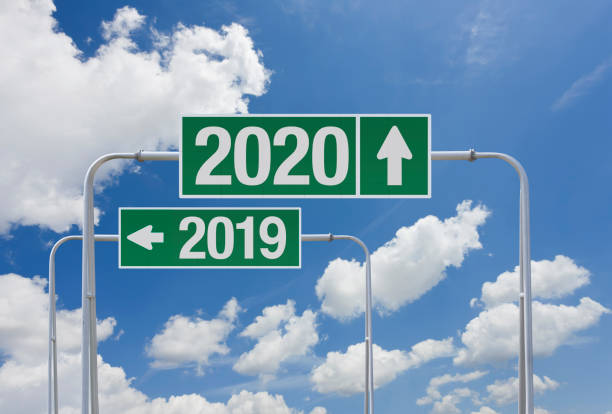 istock Interstate highway sign with exit for happy new year 2020 1182463160