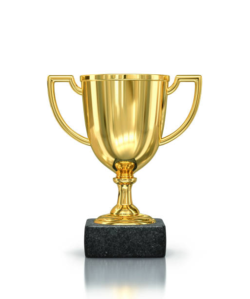 istock Golden champion cup with reflection isolated on white 1182465253