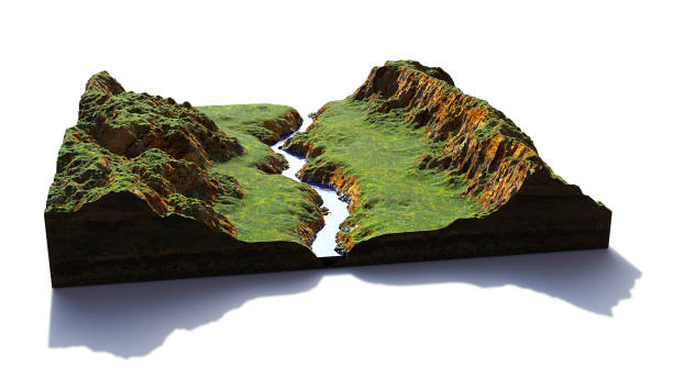 istock cross section of ground with hills, river and meadows (3d rendering, isolated with shadow on white background) 1182465346