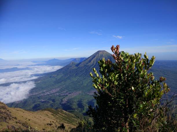 istock Beautiful blue sky with clouds viewed from mountain 1182465451
