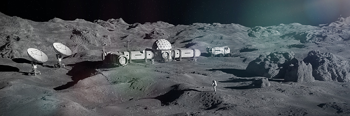 artist's interpretation of a station on the Moon