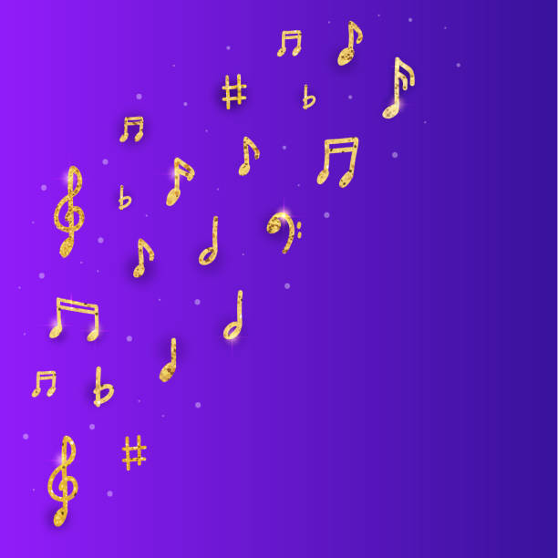 istock Music poster design with golden notes and waves on dark gradient. Abstract jazz flyer 1182466463