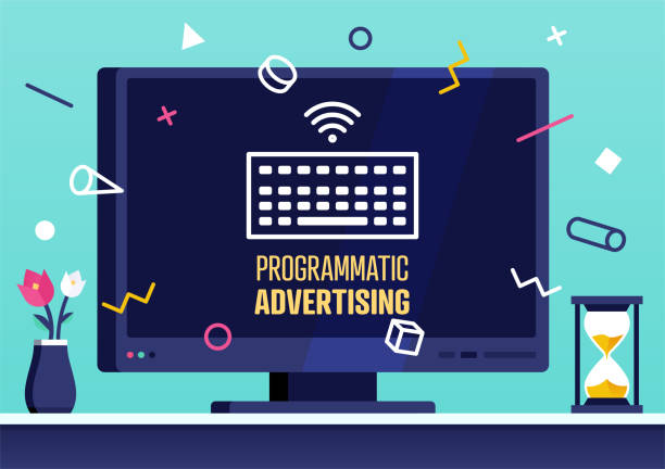 vector web banner design für programmgesteuerte werbung - gewerbliches schild stock-grafiken, -clipart, -cartoons und -symbole