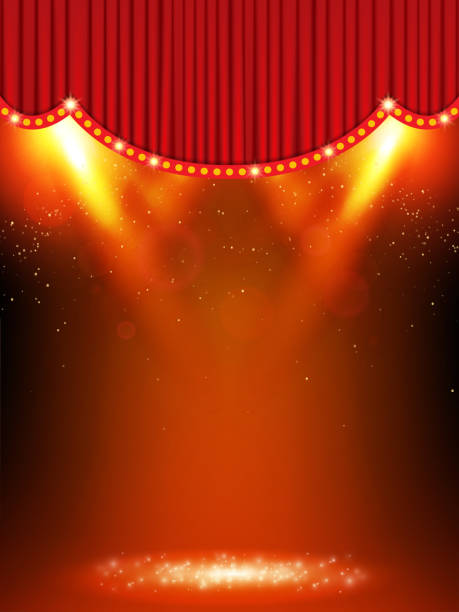 istock Background with red curtain and spotlights. Design for presentation, concert, show 1182467561
