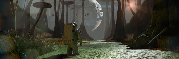 istock astronaut exploring exoplanet landscape, mission on alien planet 1182469210