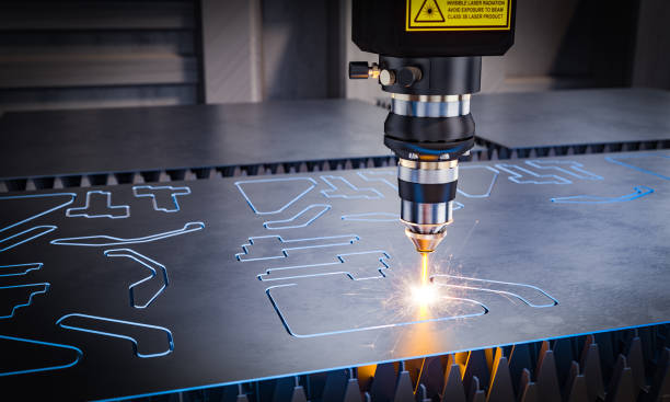 macchine laser cnc per il taglio dei metalli. - welding metal manufacturing industry foto e immagini stock