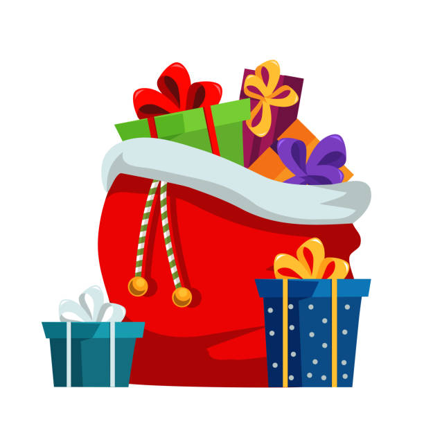 weihnachten geschenke sack flache vektor-illustration - weihnachtsgeschenke stock-grafiken, -clipart, -cartoons und -symbole